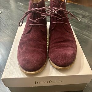 Franco Sarto Burgundy Suede Lace-Up Flat Boots
